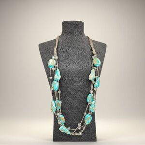 Turquoise Statement Necklace Boho Coastal Designer Style Jewelry